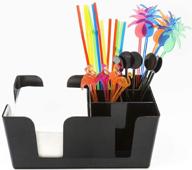 complete bar caddy organizer - 6 compartments with bar supplies - ready-to-go set with napkins, straws, and swizzle sticks - heavy duty refillable (black) logo