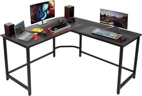 img 3 attached to 💼 Spacious L-Shaped Workstation: Ultimate Gaming and Home Office Desk (Black)