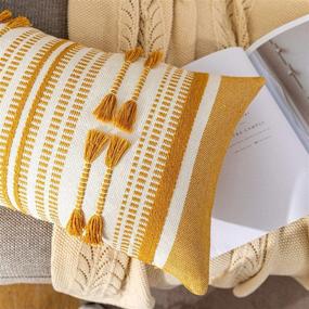 img 2 attached to Lahome Boho Striped Throw Pillow Cover: Mustard Yellow Farmhouse Tribal Decor for Modern Home Décor