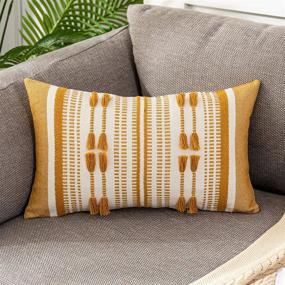 img 4 attached to Lahome Boho Striped Throw Pillow Cover: Mustard Yellow Farmhouse Tribal Decor for Modern Home Décor