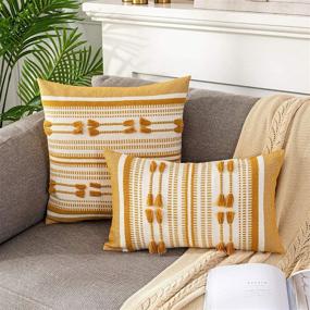 img 3 attached to Lahome Boho Striped Throw Pillow Cover: Mustard Yellow Farmhouse Tribal Decor for Modern Home Décor