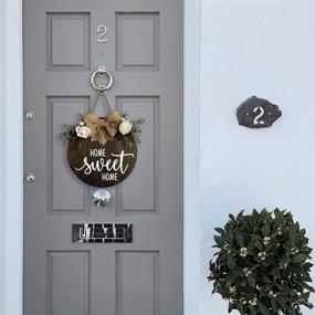 img 2 attached to MayAvenue Rustic Farmhouse Home Decor Sign - Home Sweet Home Wreaths for Front Door, Round Wood Hanging Sign with Ribbon Bow and Artificial Green Leaves - Perfect Porch Decorations for Home Thanksgiving, Brown