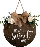 mayavenue rustic farmhouse home decor sign - home sweet home wreaths for front door, round wood hanging sign with ribbon bow and artificial green leaves - perfect porch decorations for home thanksgiving, brown логотип