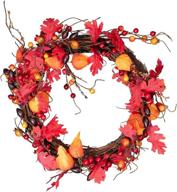 🍂 hanizi 18-inch lighted fall front door wreath: timer-operated autumn harvest decoration for thanksgiving, indoor/outdoor use, battery powered логотип