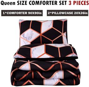 img 3 attached to 🛏️ Hexagon Pattern Queen Size Comforter Bedding Set by Sisher Marble - Orange Black White Art Style Quilt Set for Men and Women - Includes 2 Pillowcases
