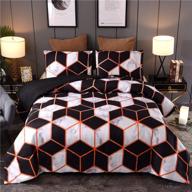🛏️ hexagon pattern queen size comforter bedding set by sisher marble - orange black white art style quilt set for men and women - includes 2 pillowcases logo