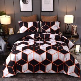 img 4 attached to 🛏️ Hexagon Pattern Queen Size Comforter Bedding Set by Sisher Marble - Orange Black White Art Style Quilt Set for Men and Women - Includes 2 Pillowcases