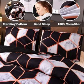 img 2 attached to 🛏️ Hexagon Pattern Queen Size Comforter Bedding Set by Sisher Marble - Orange Black White Art Style Quilt Set for Men and Women - Includes 2 Pillowcases