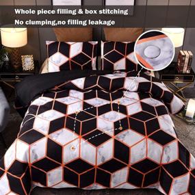 img 1 attached to 🛏️ Hexagon Pattern Queen Size Comforter Bedding Set by Sisher Marble - Orange Black White Art Style Quilt Set for Men and Women - Includes 2 Pillowcases