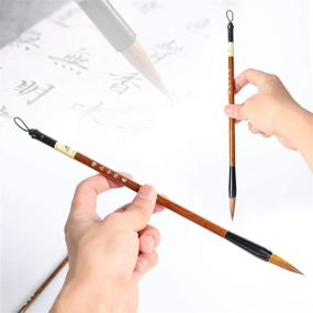 img 1 attached to Bamboo Chinese Calligraphy Brush Set: Writing, Kanji, Sumi Drawing, Watercolor - 3 Pcs Wolf Brushes