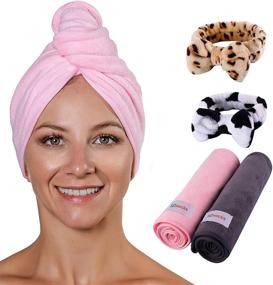 img 4 attached to Set of 2 Quick Drying Hair Wrap Towels for Curly, Thick, and Long Wavy Hair - Microfiber Hair Towel for Women and Men