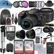 nikon d5600 dslr camera with 24.2mp sensor and nikkor 18-55mm f/3.5-5.6g vr len, bundled with 2 pack sandisk 32gb memory card, backpack, tripod, slave flash light and a-cell accessories (black) logo