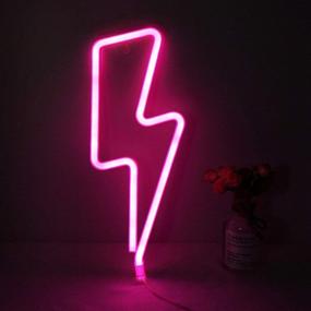 img 1 attached to 💡 Pink Lightning Shaped Neon Sign Lamp - USB/Battery Powered LED Neon Light for Bedroom Living Room Kids Room Wedding Party Christmas - Decorative Night Light Wall Decor