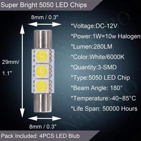 img 1 attached to SMTYOE White Festoon LED Bulb 29mm - Enhanced Visibility with 3-SMD 5050 Chipsets, Compatible with Car Interior Vanity Mirror and Sun Visor Lights - 6614F 6612F