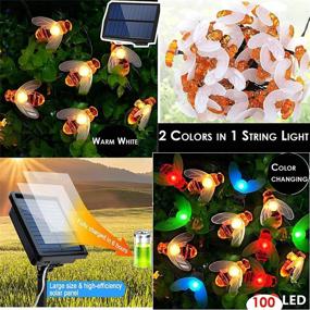 img 2 attached to Solar Bee String Lights Outdoor - Warm White & Color Changing 2-in-1 Honeybee Fairy Lights, 8 Modes Waterproof Solar Bumble Bee Lights for Patio, Garden, Party, Holiday, Christmas, Grass Lights