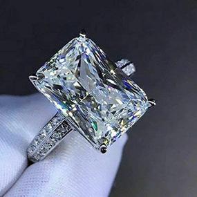 img 4 attached to 💍 Gixaxak White Gold Plated Silver Engagement Wedding Ring: Oversized 6 Carat Emerald Cut CZ for Stunning Style (Size 10)