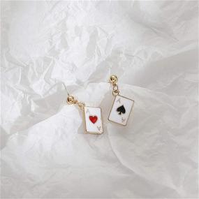 img 2 attached to 💖 COADIPRESS Fashion Funny Gold Plated Red Hearts and Black Spades Asymmetric Poker Card Earrings for Women and Girls - Ace Dangle Drop Earrings Jewelry Gift