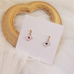 img 1 attached to 💖 COADIPRESS Fashion Funny Gold Plated Red Hearts and Black Spades Asymmetric Poker Card Earrings for Women and Girls - Ace Dangle Drop Earrings Jewelry Gift