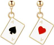 💖 coadipress fashion funny gold plated red hearts and black spades asymmetric poker card earrings for women and girls - ace dangle drop earrings jewelry gift logo