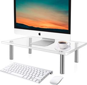 img 4 attached to 🖥️ Enhance your Workspace: Clear Acrylic Monitor Stand and Keyboard Storage for Home, Office, and School with Anti-Slip Silicone Case