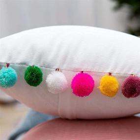 img 2 attached to Pom Pom Pillow Cover 16x16 Inches - White Throw Pillowcase with Colorful Pom Poms for Couch, Sofa, and Bedroom (Set of 2)