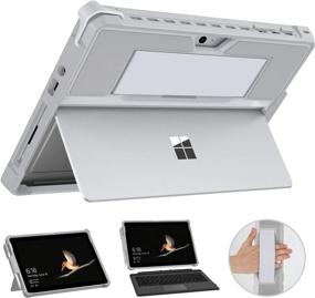 img 4 attached to 📱 MoKo Case for Microsoft Surface Go 2 - Protective Rugged Cover with Pen Holder, Hand Strap, and Type Cover Compatibility - Sliver Gray