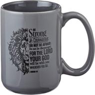 🏋️ gray 14oz men's coffee cup: be strong & courageous with scripture logo