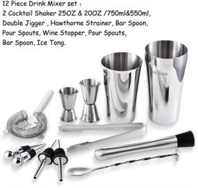 img 3 attached to 12 Piece Cocktail Shaker Set with Boston Shaker Bar Tools, Martini Shaker, Drink Strainer, Stainless Steel Double Measuring Jigger, and Spoon - Perfect Bartender Kit Gift