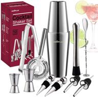 12 piece cocktail shaker set with boston shaker bar tools, martini shaker, drink strainer, stainless steel double measuring jigger, and spoon - perfect bartender kit gift logo