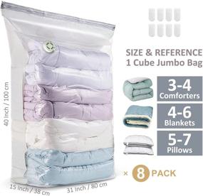 img 3 attached to TAILI Jumbo Cube Vacuum Storage Bags - 8 Pack. No Hand Pump Required for Compression. Save up to 80% Space. Extra Large Bags for Clothes, Beddings, Comforters, Pillows.