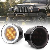 фары с моделью "smoke lens front grille parking lights with jk turn signal lights, white halo and amber led" для jeep wrangler jk и jk unlimited 2007-2018. логотип