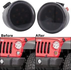 img 2 attached to Фары с моделью "Smoke Lens Front Grille Parking Lights with JK Turn Signal Lights, White Halo and Amber LED" для Jeep Wrangler JK и JK Unlimited 2007-2018.