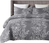 🌸 queen size grey and white floral branches printed microfiber duvet cover set by vaulia - lightweight logo