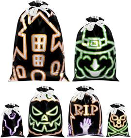 img 2 attached to 🎃 Unomor 30PCS Halloween Shining Treat Bags - Drawstring Halloween Candy Bags for Kids - Halloween Goody Bags for Trick or Treat - Plastic Halloween Party Favors