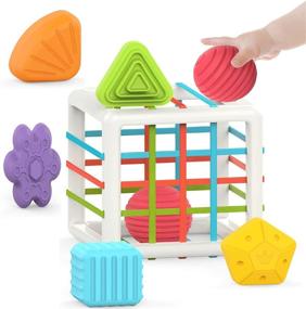 img 4 attached to 🧩 Toys for 1-2 Year Old Baby Boy Girl - Colorful Cube Sorter and 6 Sensory Shape Pieces - Learning Gifts for Girls Boys Age 1-3 - Montessori Toys for 1 Year Old - Baby Toys 6-12-18 Months