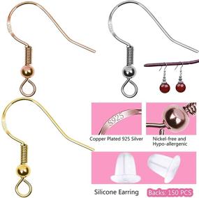 img 2 attached to 💍 Complete Earring Making Kit: 925 Sterling Silver Hooks, Jump Rings, and Silicone Backs - 150PCS/75Pairs