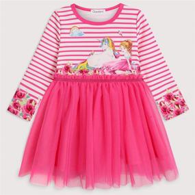 img 3 attached to Quedoris Unicorn Printed Stripe Casual Girls' Clothing and Dresses