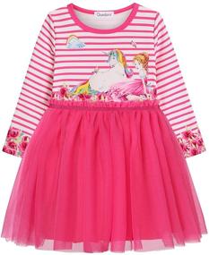 img 4 attached to Quedoris Unicorn Printed Stripe Casual Girls' Clothing and Dresses