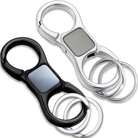 img 4 attached to 🔑 Detachable Key Chain with 4 Extra Key Rings, Stainless Steel Car Business Keychain Set - Black & Silver