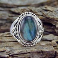 💍 wenbin vintage ladies sterling silver turquoise moonstone ring - bohemian wedding jewelry in size 6-10 (us 8) logo