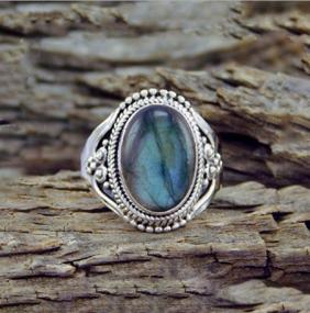 img 1 attached to 💍 Wenbin Vintage Ladies Sterling Silver Turquoise Moonstone Ring - Bohemian Wedding Jewelry in Size 6-10 (US 8)