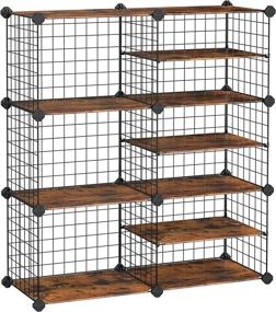 img 4 attached to SONGMICS 9-Slot Shoe Rack: Portable Cube Organizer for Closet, Bedroom, and Kids’ Room – Rustic Brown and Black ULPM036A01