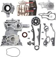 🚀 enhanced performance: hd timing chain kit (2 metal guides & bolts) + timing cover, water pump, & oil pump for 85-95 toyota 2.4l 4runner pickup celica sohc 22r 22re 22rec engine logo