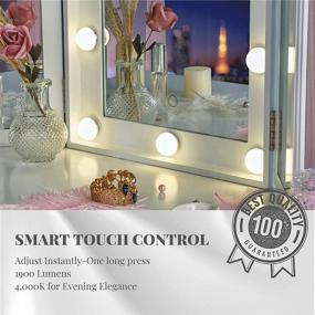 img 1 attached to 💄 LUXFURNI White Vanity Tri-fold Makeup Mirror with 10 Dimmable LED Bulbs, Touch Control Lights - Tabletop Hollywood Cosmetic Mirror