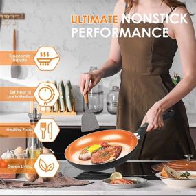 img 1 attached to FRUITEAM 6pcs Ceramic Nonstick Cookware Set: Soup Pot, Sauce Pan, 🍳 Frying Pans in Copper Aluminum with Lid. Induction & Gas Compatible. Black.