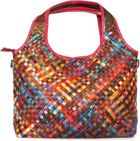 img 4 attached to 👜 Colorful Leather Woven Shoulder Bag for Women - Genuine Hobo Tote CrossBody Handbags