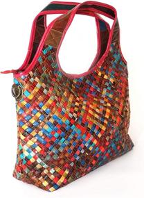 img 3 attached to 👜 Colorful Leather Woven Shoulder Bag for Women - Genuine Hobo Tote CrossBody Handbags