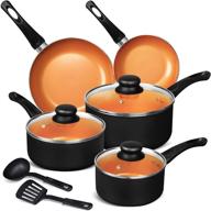 michelangelo copper pots and pans set nonstick - 10 piece kitchen cookware set with ceramic coating, bakelite handle, spatula & spoon logo