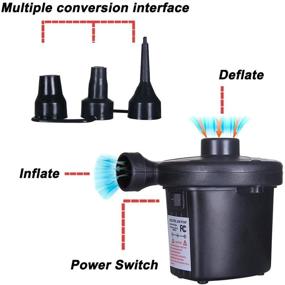 img 1 attached to Efficient Electric Portable Air Pump: Quick-Fill, 3 Nozzles, Inflator/Deflator for Various Water and Air Gear - Ideal for Pool Toys, Air Mattresses, Rafts, Boats, and Swimming Rings - 110V AC/12V DC