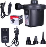 efficient electric portable air pump: quick-fill, 3 nozzles, inflator/deflator for various water and air gear - ideal for pool toys, air mattresses, rafts, boats, and swimming rings - 110v ac/12v dc logo